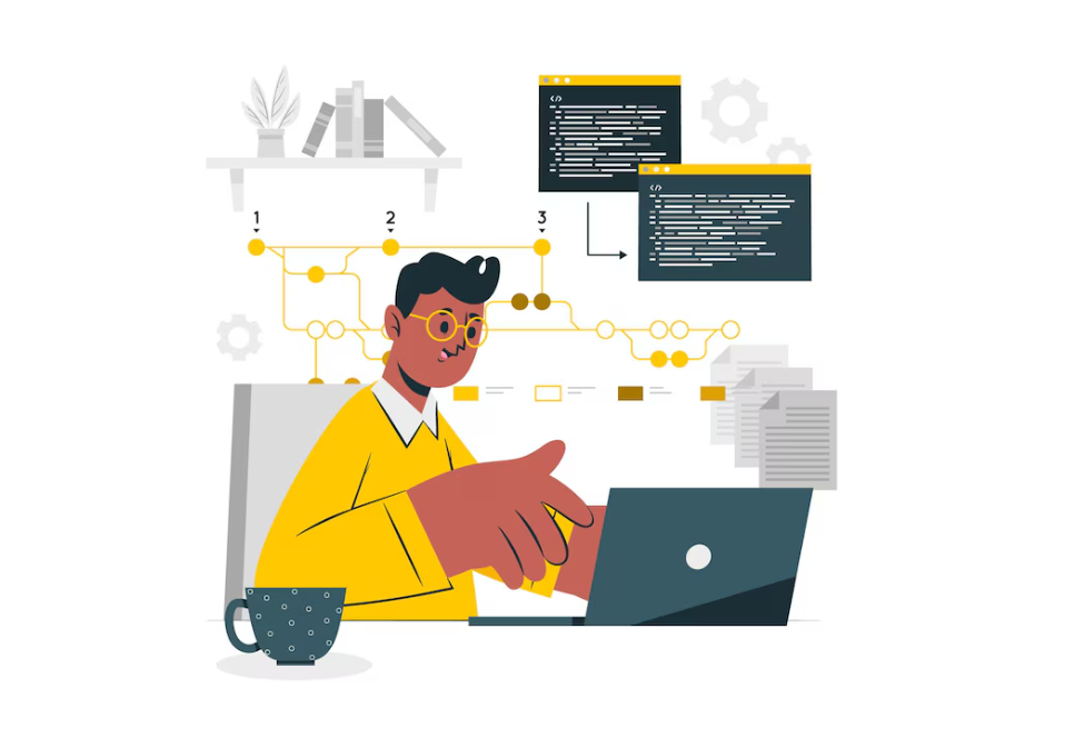 An individual planning a project with digital flowcharts