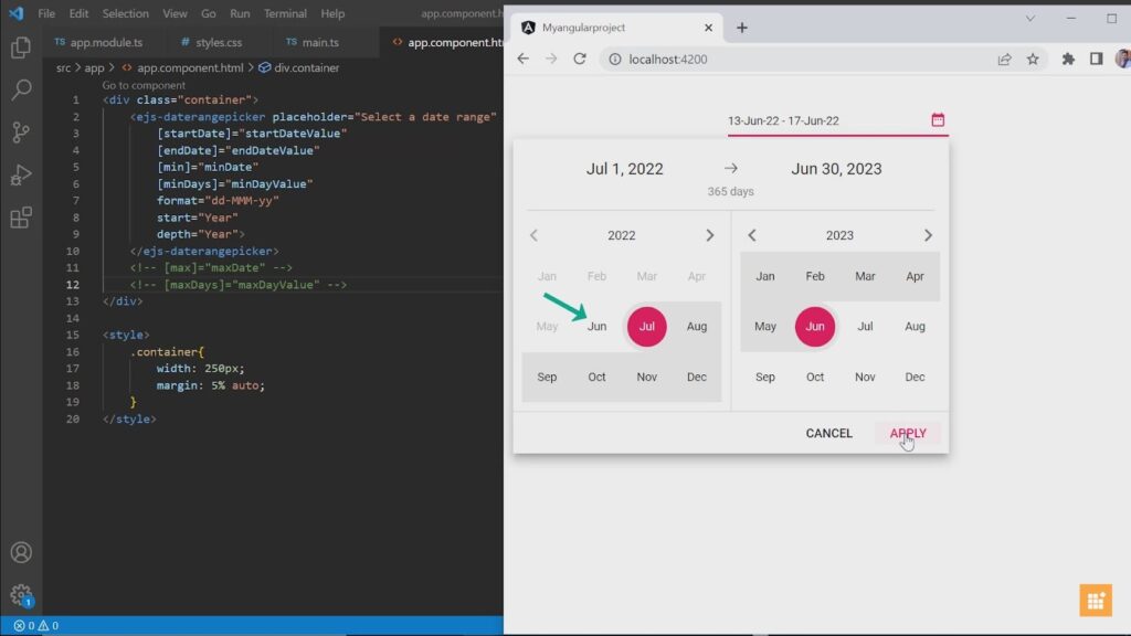 Process of creating Angular DateRangePicker component