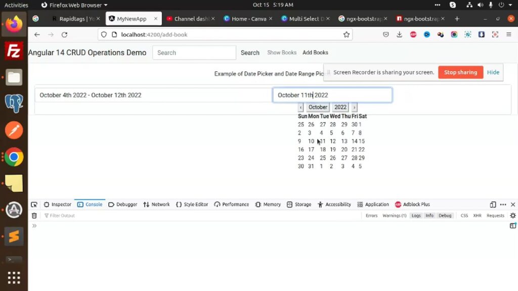 Work with date range picker in angular